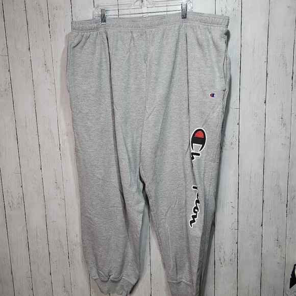 CHAMPION BIG MAN Gray Powerblend Joggers Script LOGO Pockets Size 4XL Cotton. - Picture 3 of 10